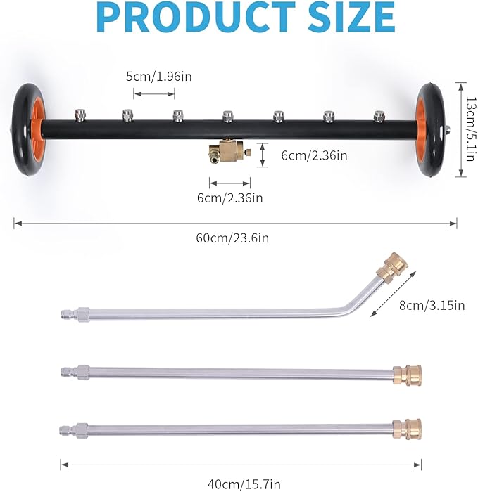 Upgrade 24 Inch Undercarriage Pressure Washer Attachment, 2 in 1 Pressure Washer Undercarriage Cleaner with 7 Nozzles 3 Extension Rods,4000 PSI