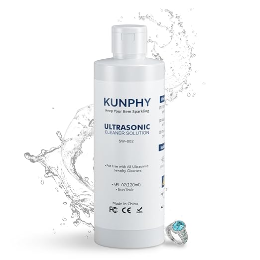 kunphy Jewelry Cleaner Solution -Ultrasonic Cleaner Solution for Gold, Silver, Platinum Diamonds and Non-Porous Precious & Semi-Precious Jewelry 4 oz(120ml)