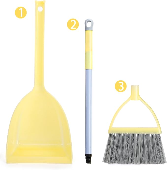 Nicunom Set of 4 Mini Broom with Dustpan for Kids, Children Broom and Dustpan Set Cleaning Set Boys Girls Little Housekeeping Helper Set for Kitchen Bathroom Pet