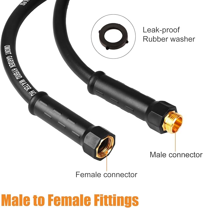Garden Hose 50ft Heavy Duty Water Hose with 10 Function Spray Nozzle, Flexible and Durable, Lightweight Rubber Hybrid Hose, Leak-Free Connections, Male to Female Brass Fittings for Garden, Lawn, Yard