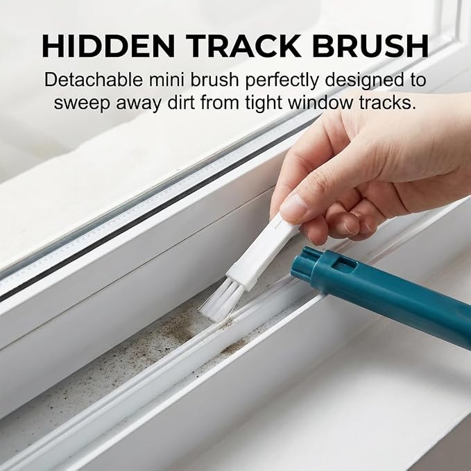Window Screen Cleaning Brush, 2 in 1 Screen Cleaner Tool with Squeegee, Multi-Purpose for Patio, Door, Porch Screens (Blue)
