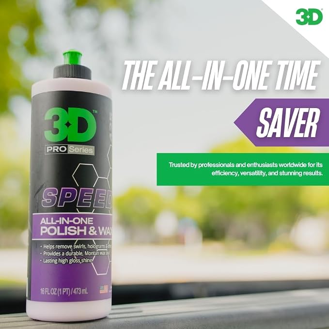 3D Speed All-In-One Polish & Wax – Scratch & Swirl Remover, Clear Coat Safe Paint Sealant – High Gloss Finish, Easy Application – 32oz – Made in USA