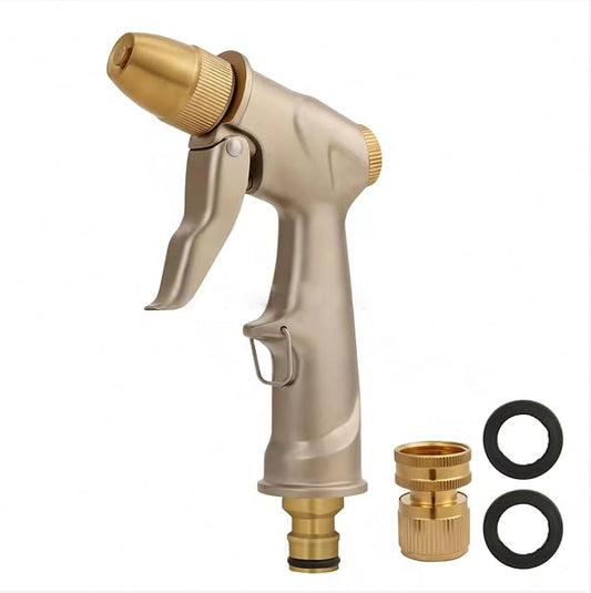 Garden hose nozzle spray, heavy metal high-pressure water gun, rotating can obtain different types of spray, watering plants and lawn, car washing, yard and pets (Short nozzle quick connection)