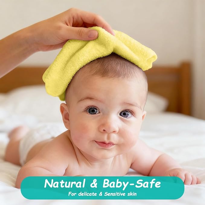 HOMEXCEL Baby Washcloths 12 Pack-Microfiber Coral Fleece Baby Bath Face Towel 7 x 9 Inch Extra Absorbent Soft Burp Cloth and Wash Cloths for Newborn-Infants and Toddlers,Yellow