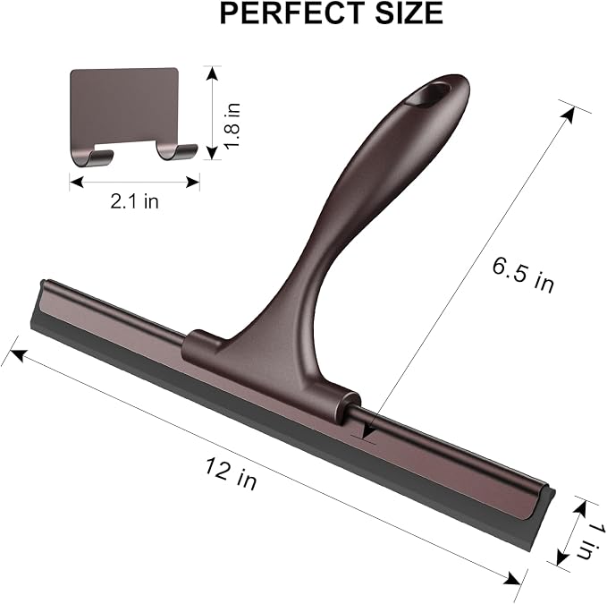 SetSail Shower Squeegee for Glass Doors, 12 Inches, Bronze | All-Purpose Squeegee for Shower Glass Door Stainless Steel Window Squeegee with Hook for Car Windshield
