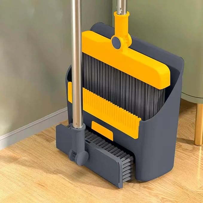 3 in 1 Broom and Dustpan Set with Adjustable Push Broom with Long Handle for Floor Sweeping,Brooms Set for Indoor & Outdoor Sweeping and Scrubbing, Ideal for Pet Hair, Liquids Spills,Dirt