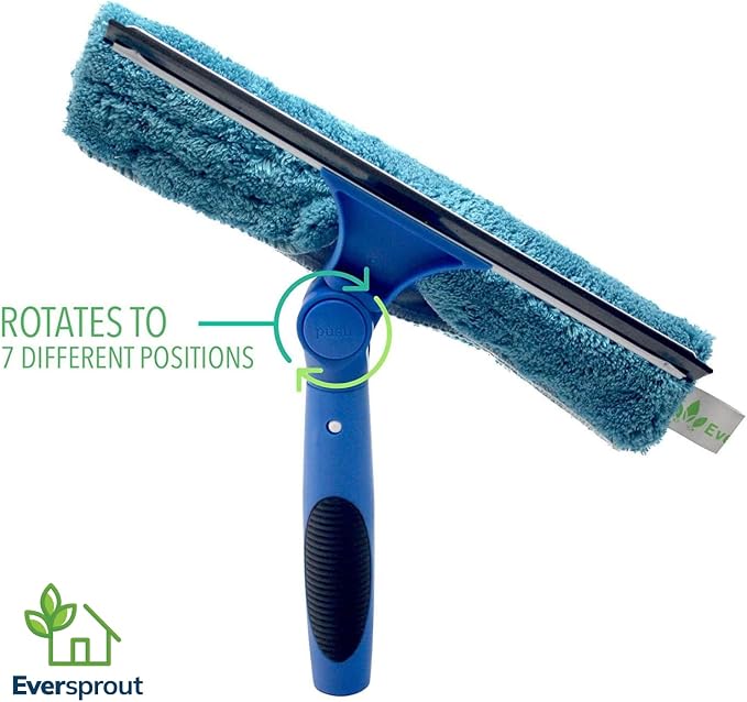 EVERSPROUT Swivel Squeegee & Microfiber Window Scrubber, Attachment Only | 2-in-1 Window & Glass Cleaning Combo, Fits Any Standard Pole, Swivels to 7 Angles, 10-inch Blade, Machine Washable, Non-Slip