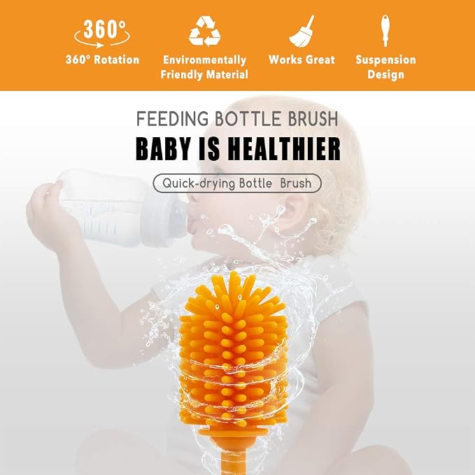 Silicone Bottle Cleaning Brush with Long Handle,12.5" Water Bottle Cleaner for Baby Bottles, Hydro Flask, Sports Bottle, Vase, Glassware, Perfect for Smaller Diameter Bottle Openings (One Pack)