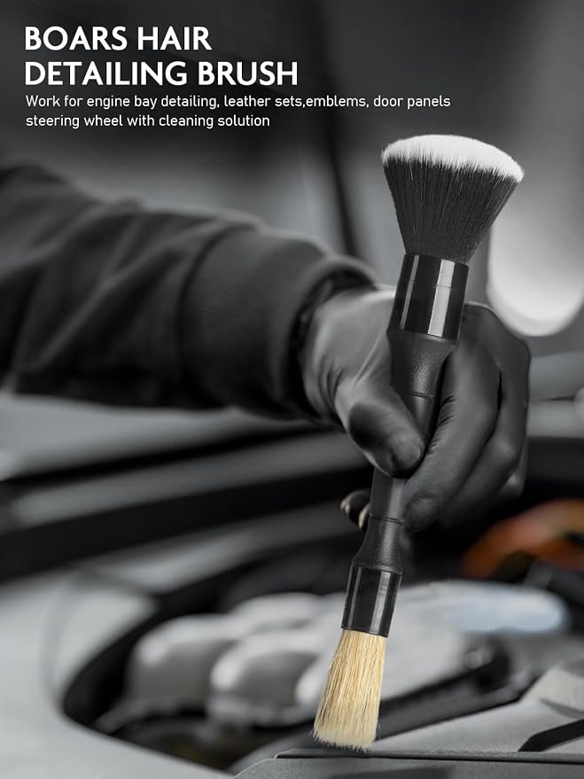 Fantasticlean 9PCS Car Detailing Brush Set, Interior Leather Cleaning | Car Interior Brush Kit, Horse Hair Leather Brush for Car Detailing, Scratch-Free Leather Cleaner Applicator, Cleaning Cloth