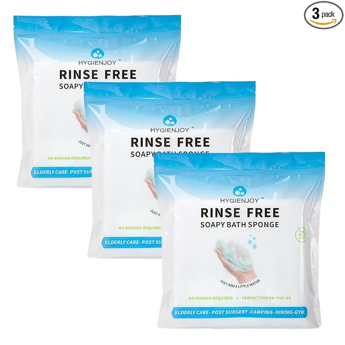 HYGIENJOY-21% Larger,No Rinse Bathing Wipes for Adults-Rinse Free Bath Sponges,Soap Infused,Extra Thick and Dry Shower Wipes for Elderly,For Camping,Hiking,Post Surgery Must Haves, (75 counts)
