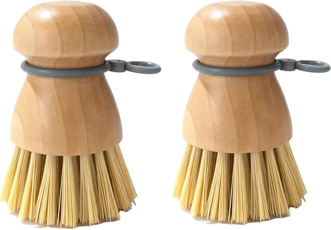2 Pack Wooden Dish Brush with Soft Rubber Hanging Ring
