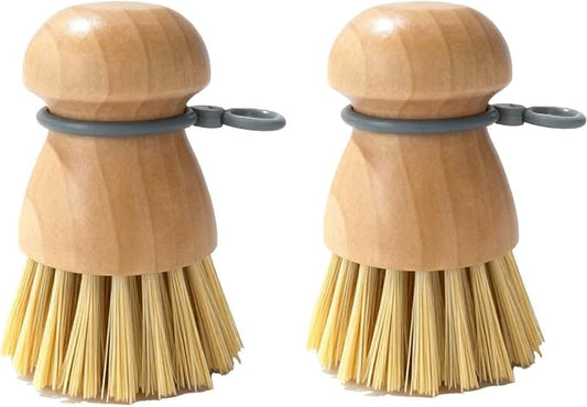 2 Pack Wooden Dish Brush with Soft Rubber Hanging Ring