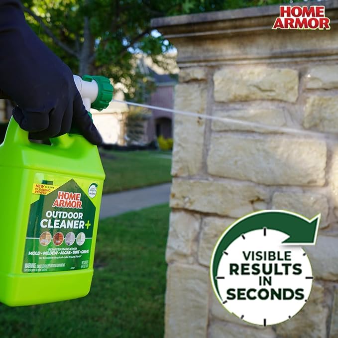 Home Armor Outdoor Cleaner+, 64 oz., Remove Stains from Mold, Mildew, Algae, Dirt and Grime for Visible Results in Seconds, No Scrubbing Required, Plant Safe When Used as Directed