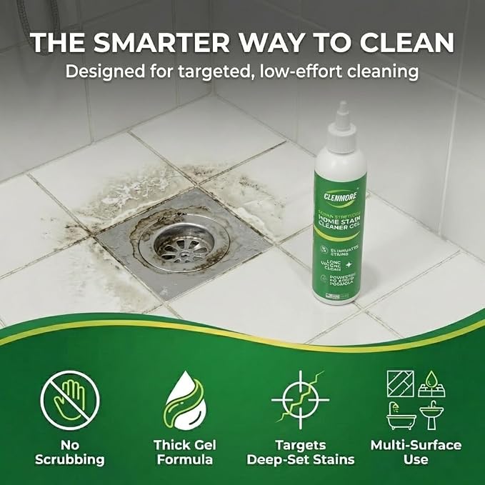 Home Stain Cleaner Gel – Extra Strength Stain Remover For Tiles, Grout, Showers, Tubs, Rubber Seals & Toilets – No Scrub Grout Cleaner & Front Load Washer Cleaner – 8 fl oz
