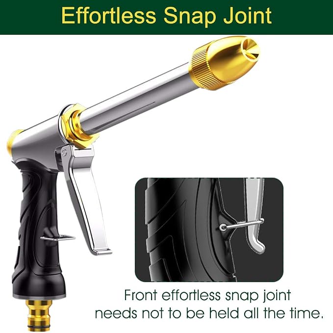 Upgrade Water Hose Nozzle Long Rod Garden Hose Nozzle Heavy Duty metal Brass sprayer 360° Rotaing spray gun for car wash, Plants and Lawn,Patio Gardening, Pets Shower Hose Nozzle + Quick Connector
