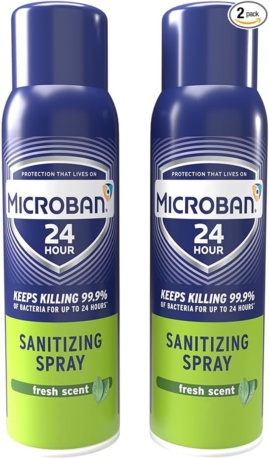 MICROBAN Sanitizing Spray, 15 oz., 2 Pack, Fresh Scent, Disinfects, Sanitizes, Eliminates Odors, and Keeps Killing 99.9% of Bacteria on Hard, Non-Porous Surfaces in Home for up to 24 Hours