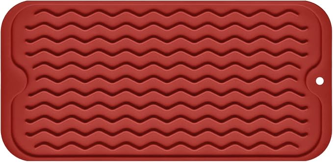Silicone Dish Drying Mat, Non-Slip Easy Clean Sink Mat Large Heat-resistant Dish Drainer Mat for Kitchen Counter, Sink, Refrigerator or Drawer liner (12" x 6", RED)