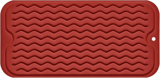 Silicone Dish Drying Mat, Non-Slip Easy Clean Sink Mat Large Heat-resistant Dish Drainer Mat for Kitchen Counter, Sink, Refrigerator or Drawer liner (12" x 6", RED)