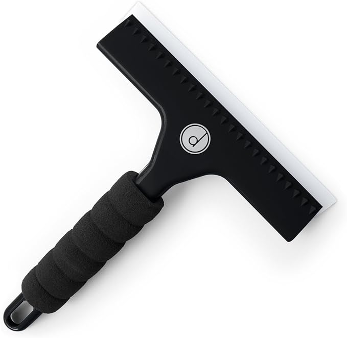 Squeegee for Shower Door, Car Windshield, and Glass Window - 2 Extra Silicone Replacement Blades - Foam Handle - Black | 2 extra silicone replacement blades, foam grip handle – streak-free clean for shower, car & windows