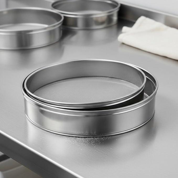 Flour Sieve Stainless Steel Mesh Sifter Round Strainer Colander Fine Filtering Achieves Smooth Mixtures Suitable for cake making pastry prep icing sugar everyday, 20cm