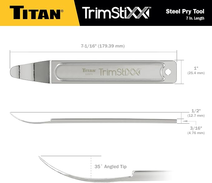 Titan 11571 Trim Stixx 7-Inch Wedge Pry Bar Tool with Razor-thin Angled Pry End