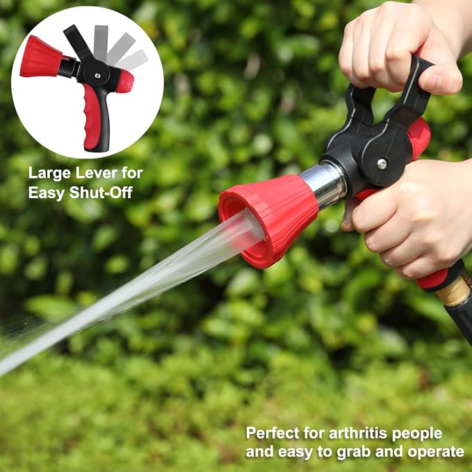 FANHAO High Pressure Fireman's Spray Nozzle, Heavy Duty Metal Hose Nozzle | Large Lever Control, Non-Slip Ergonomic Grip, Adjustable Spray Patterns, Rustproof Leakproof Nozzle for Garden, Car & Pet