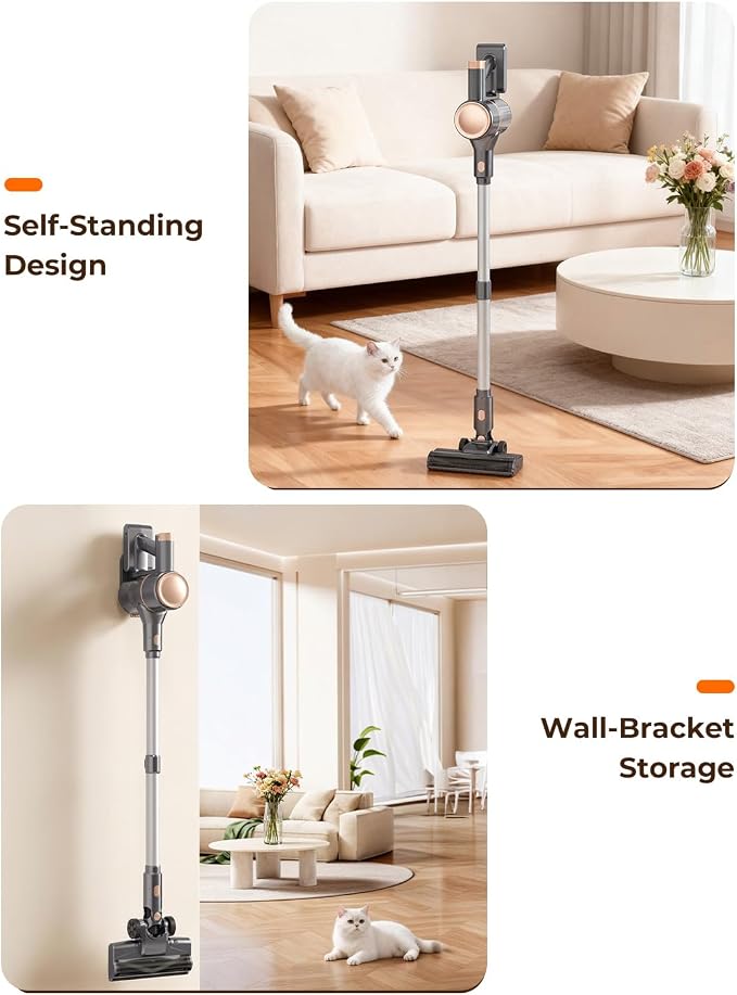 UML0 N8 Cordless Vacuum Cleaner,Lightweight Stick Vacuum with Powerful Suction,2200mAh Battery,40 Mins Runtime,Self-Standing, Rechargeable Vacuum Cleaners for Home Hardwood Floor Carpet Pet Hair