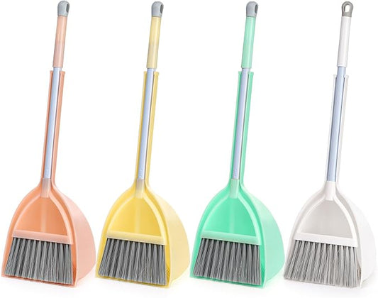 Nicunom Set of 4 Mini Broom with Dustpan for Kids, Children Broom and Dustpan Set Cleaning Set Boys Girls Little Housekeeping Helper Set for Kitchen Bathroom Pet