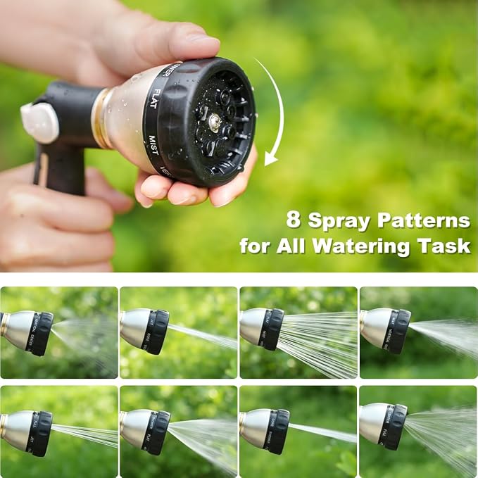 FANHAO Metal Thumb Control Garden Hose Nozzle Heavy Duty, 8 Spray Patterns | Rustproof Zinc Alloy, Non-Slip Ergonomic Grip, Leakproof High Pressure Water Nozzle Sprayer for Garden, Patio, Car & Pet