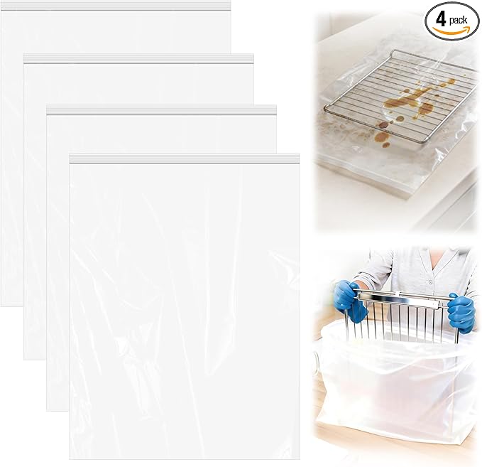 4 Pack Large Oven Grill Cleaning Bags（19.6''X27.5''）, Heavy Duty Oven Rack Cleaner Bags - No Messy Hands Reusable Soak-off Cleaning Kit for Grate & Grill Rack,No Cleaner Included