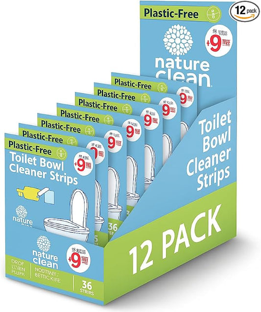 Nature Clean Non-Toxic Toilet Bowl Cleaners Strips 45 count, Pack of 12, Plastic-Free & Natural Toilet Cleaner No Harsh Chemicals Septic Safe, Zero Waste Refresh Toilets & Bathroom with Fresh Scent