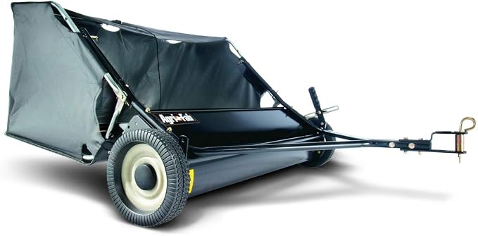 Agri-Fab 42 In Tow-Behind Lawn Sweeper with 12 Cu Ft Hopper Bag, Adjustable Brush Height and Easy Dump Rope