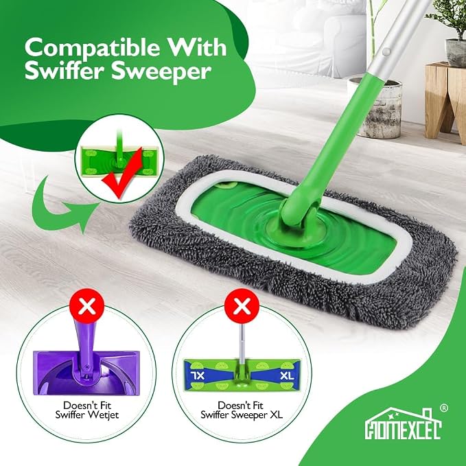 HOMEXCEL Reusable Microfiber Mop Pads Compatible with Swiffer Sweeper-8 Pack Washable Wet Pad Refills for Wet & Dry Use,Floor-Grey Cleaning Mop Head Pads Refills for Household Cleaning,Grey