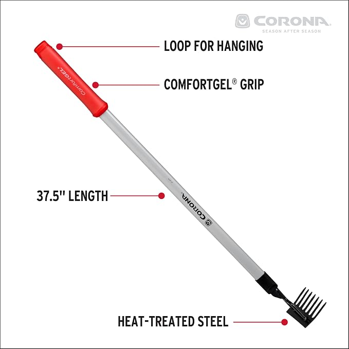Corona Tools GT 3234 Reach 7-Tine Extended Rake, Silver,RED,Black