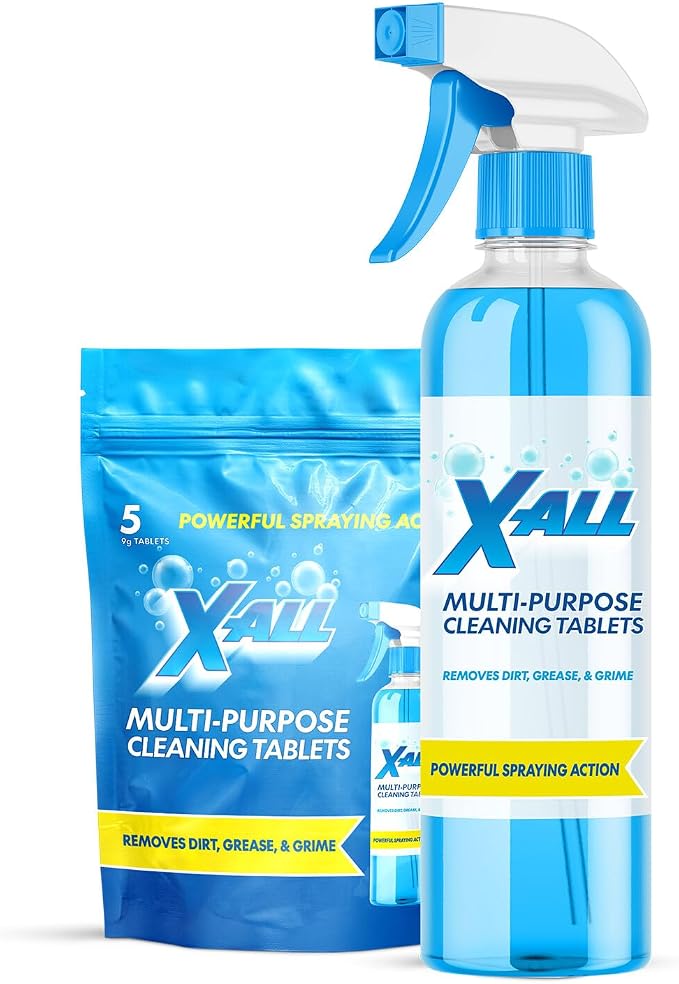 X-ALL Multi-Purpose Cleaner - Spray Bottle and 5x Cleaning Tablets - Cleaner for Oven, Kitchen & Floor surfaces, and Removes Grease and Grime