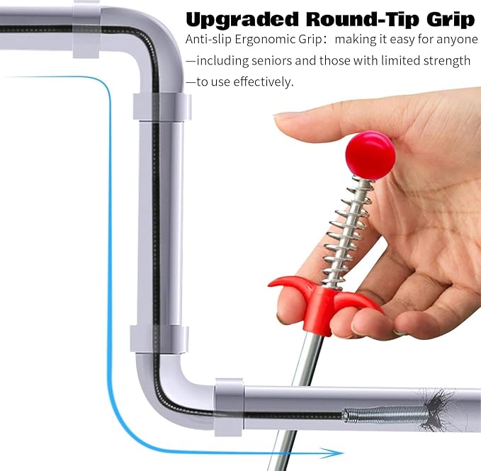 Upgraded Drain Snake, 76 inch Hair Drain Clog Remover Tool ， Sink Snake Drain Clog Remover for Sewer Kitchen Bathroom