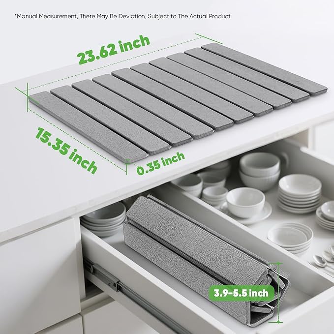 Stone Drying Mat for Kitchen Counter, Quick Diatomaceous Earth Mats for Dishes, 24"L x 16" W Super Absorbent Fast-Drying Collapsible Countertop Stone Mat (Light Grey, 24" x 16")