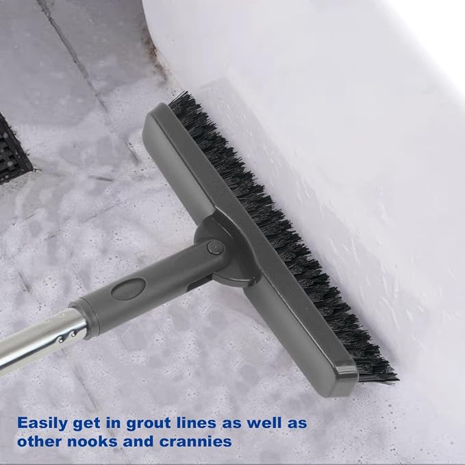 CELOX Grout Brush with Long Handle, 180°Rotation Tile Grout Cleaning Brush, Gray