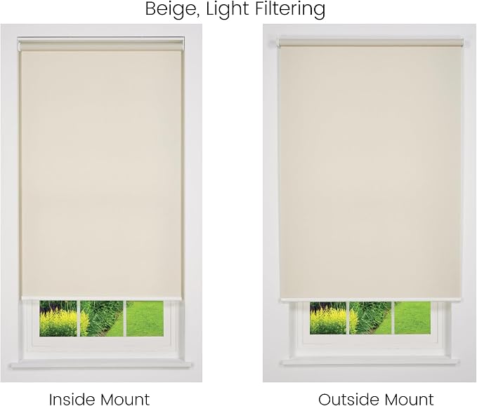 Customizable Cordless Light Filtering Sierra Collection Roller Shade, Beige 36" to 41" W X 42" H (Arrives 1/4" Narrower)