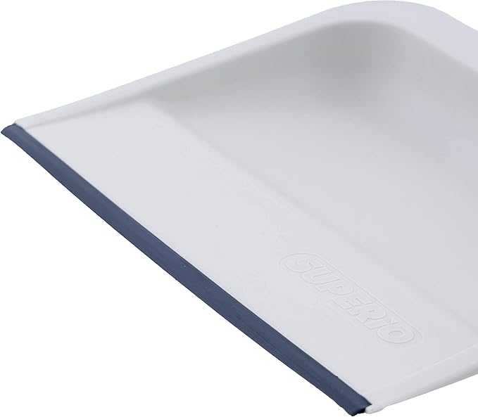 Superio Clip-On Dustpan with Rubber Lip - 10-inch Wide Durable Plastic Dust Pan with Comfort Grip Handle, White, 1-Pack