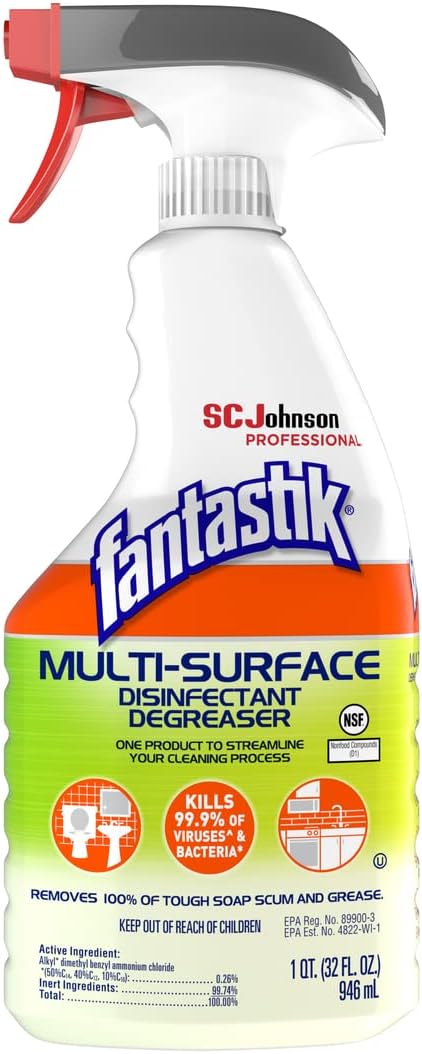 SC Johnson Professional Fantastik Disinfectant Multi-Surface Cleaner Spray Bottle 8, Ounce (Pack of 8), Fresh, 32 Fl Oz