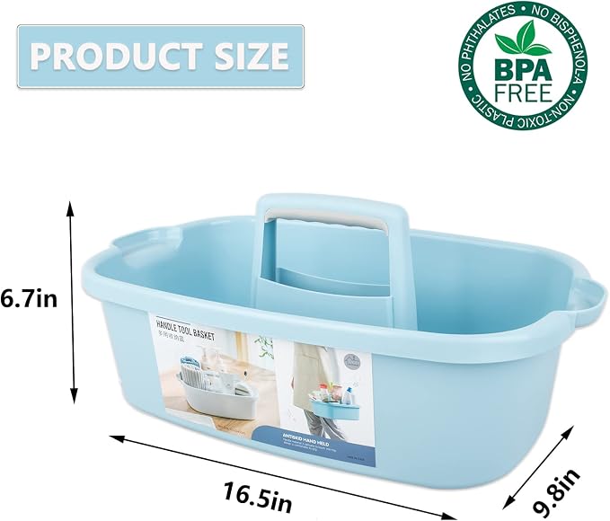 JiatuA Large Cleaning Supplies Caddy Portable Shower Caddy Basket Blue | Sturdy Supply Organizer with Handle Plastic Bucket Tool Storage for Bathroom Bedroom Kitchen Garden College Dorm Essentials