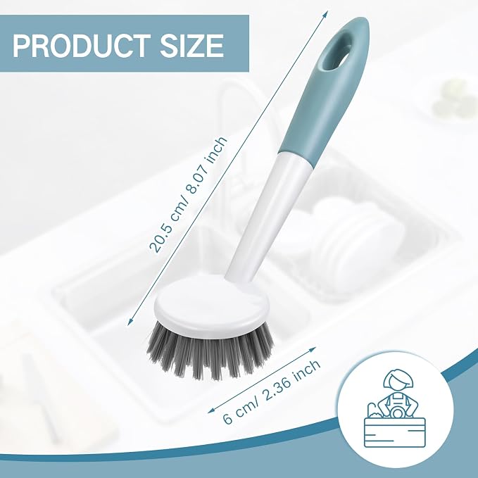 Patelai 48 Pack Kitchen Scrub Dish Brush with Long Handle Dish Scrubber with Stiff Bristles Scrub Brushes for Kitchen Dishes Washing Tools, Pots, Pans and Sink Cleaning (Celadon)