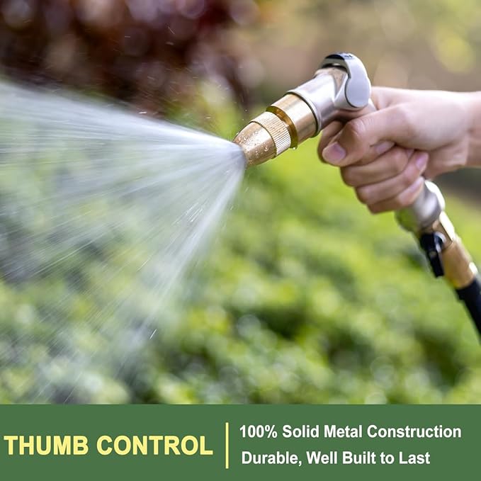 FANHAO 100% Metal Thumb Control Adjustable Hose Nozzle, High Pressure | Zinc Alloy Rustproof Garden Hose Sprayer Heavy Duty, Elder & Child Friendly, Adjustable Patterns for Garden, Lawn, Car, Pet