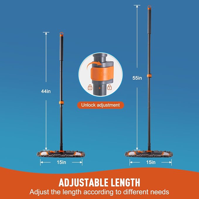 CLEANHOME Mops for Floor Cleaning with 3 Different Washable Pads and Extendable 55” Long Handle, Multifunction Dust Mop for Hardwood,Marble,Tile Floor Mopping,Orange