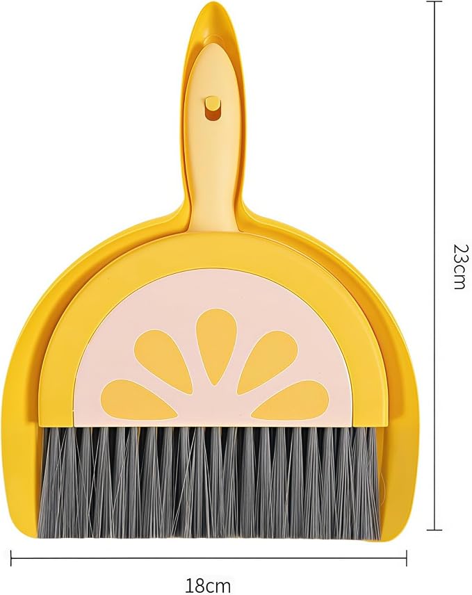1Pcs Small Broom and Dustpan Set Cute Little Yellow Green Hand Mini Broom and Dustpan Set for Home Sofas Kitchen Countertops Storage Shelves Bathrooms Pet Areas