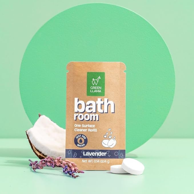 Green Llama Bathroom Cleaner Refill 8-Pack: Certified Compostable Packaging, Eco-Friendly & Sustainable Natural Cleaning Solution for a Sparkling Clean Bathroom
