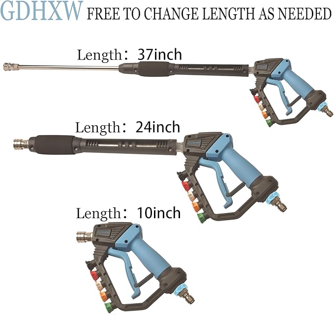 Adjustable High Power Pressure Washer Gun with Swivel,with 2 Extension Wand 5 Nozzle10 O-Rings Thread Adapter 5000 PSI For Pressure Washer