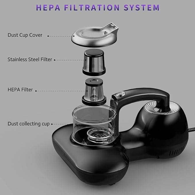 Hersven Mattress Vacuum Cleaner, Handheld UV Bed Vacuum Cleaner 16KPa & 12800 Vibrations Per/Min Upgraded Effectively Clean Up Bed, Pillows, Cloth Sofas, Carpets and Ther Fabric Surfaces