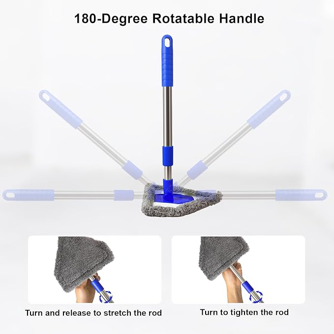 Windshield Squeegee Car Cleaning Tool, Equipped with 4 Reusable and Washable Ultra-Fine Fiber Pads, 13-16.7 inches Extendable Handle Can Rotate 180° Suitable for Car Glass and Household Windows